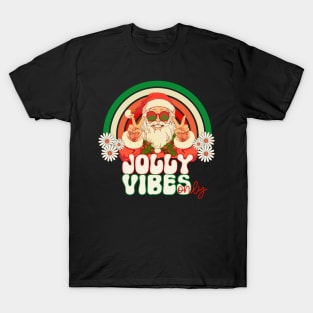 Jolly Vibes only Retro Groovy Santa T-Shirt